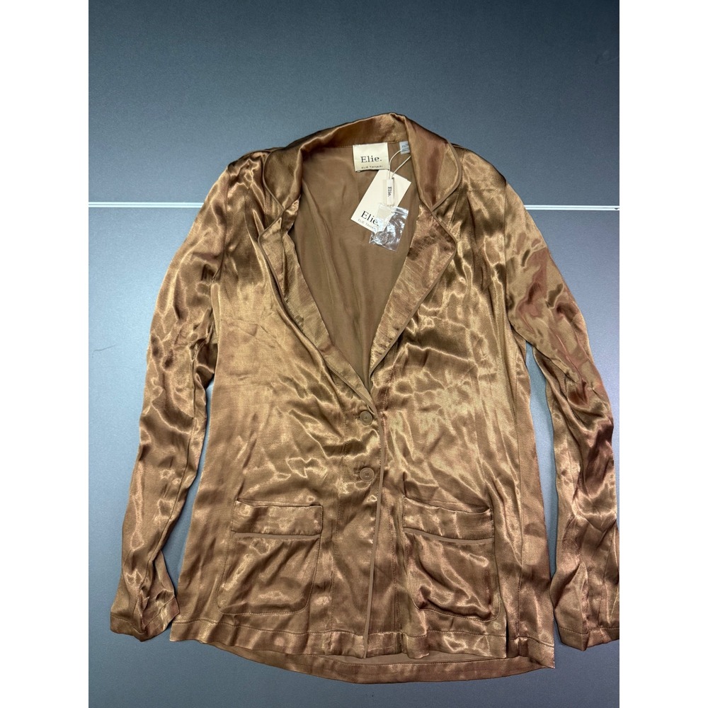 Elie Elie Tahari Bronze Satin Blazer Metallic Two Button Jacket XS NEW boho chic